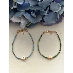 Evil Eye Butterfly Beaded Bracelet Gold Plated Adjustable Cute Jewelry
